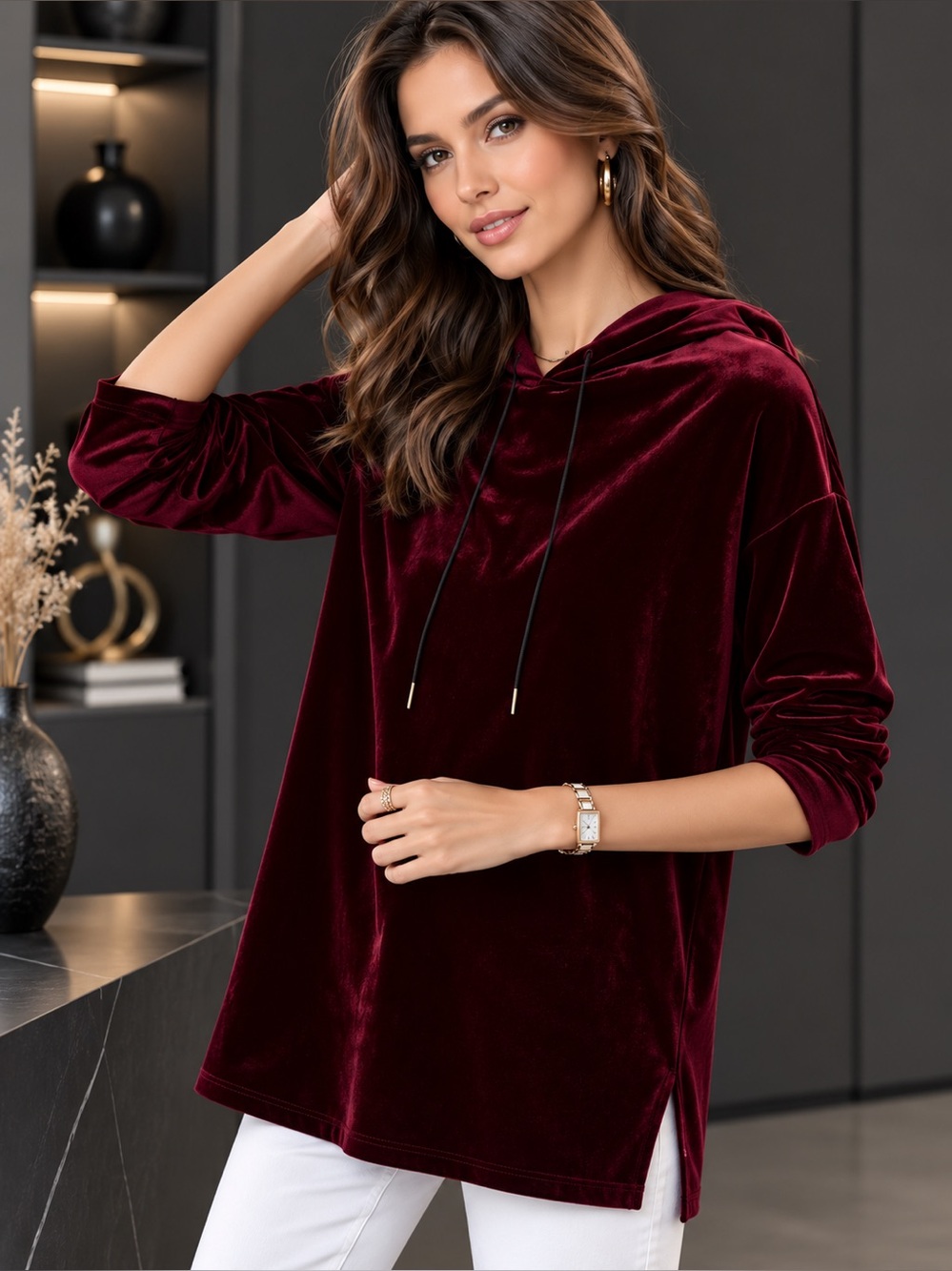 Astrid's Velvet Rabbit Luxurious Deep Red Top Large Long Sleeve Hoodie NWT
